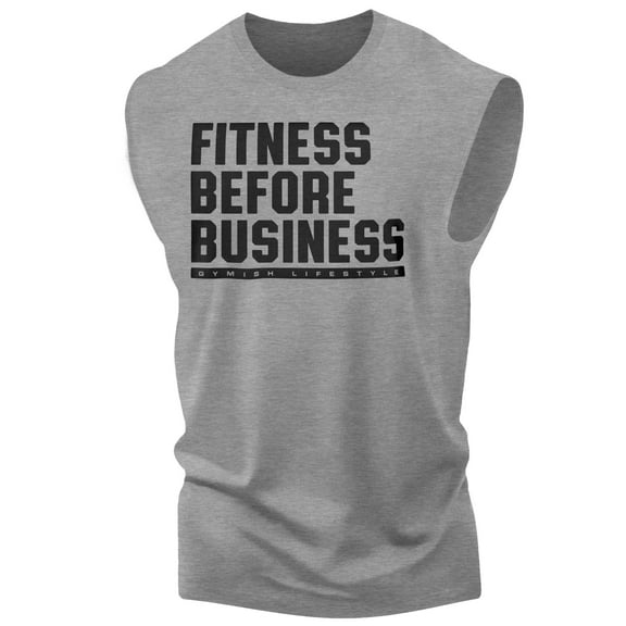 GYMISH Fitness Before Business WorkoutTank Top for Men – Funny Gym Shirt, Mens Gym TShirt, Gym Clothes for Men, Athletic Workout Wear