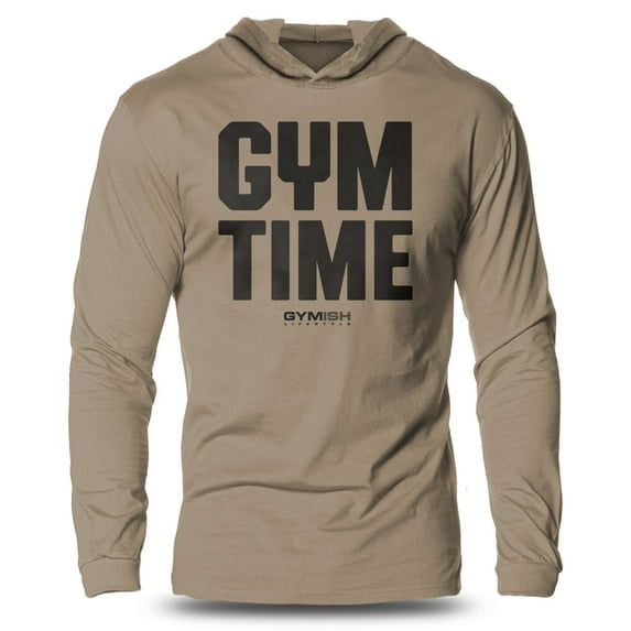 GYMISH GYM TIME – I’ll Be Back Lightweight Long Sleeve Hooded T-Shirt for Men – Funny Workout Hoodie, Gym Shirt, Fitness Apparel