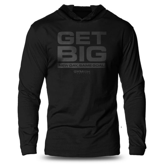 GYMISH Get Big Lightweight Long Sleeve Hooded T-Shirt for Men – Motivational Gym Hoodie, Workout Shirt for Lifters & Bodybuilders