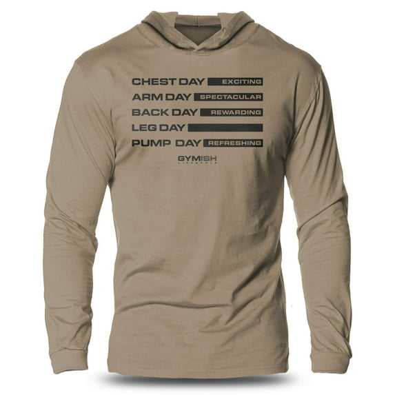 GYMISH Gym Days Lightweight Long Sleeve Hooded T-Shirt for Men – Funny Workout Hoodie, Athletic Gymwear for Fitness Lovers