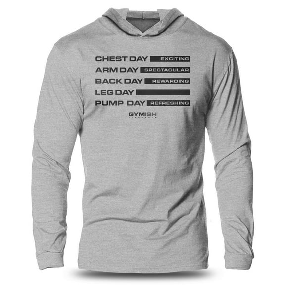 GYMISH Gym Days Lightweight Long Sleeve Hooded T-Shirt for Men – Funny Workout Hoodie, Athletic Gymwear for Fitness Lovers