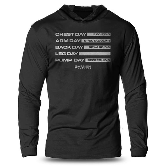 GYMISH Gym Days Lightweight Long Sleeve Hooded T-Shirt for Men – Funny Workout Hoodie, Athletic Gymwear for Fitness Lovers