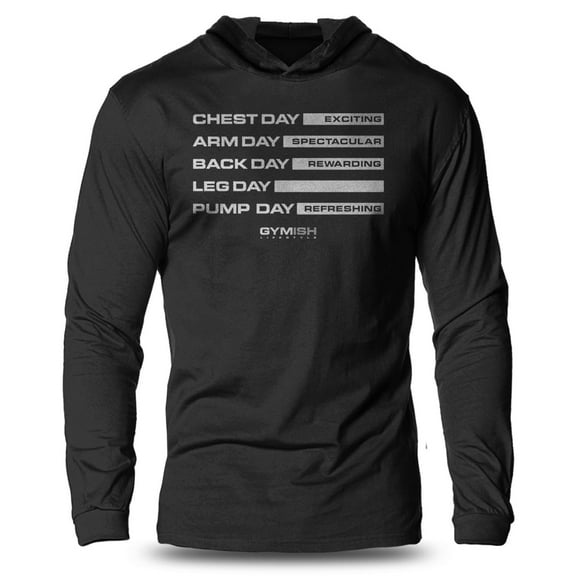 GYMISH Gym Days Lightweight Long Sleeve Hooded T-Shirt for Men – Funny Workout Hoodie, Athletic Gymwear for Fitness Lovers