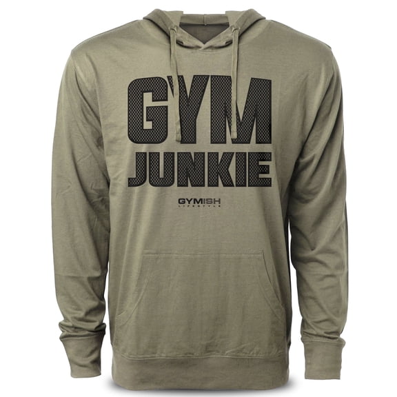 GYMISH Gym Junkie Workout Hoodies for Men – Front Design Gym Shirt, Funny Workout Tee, Men's Athletic Shirt, Lifting T-Shirt, Gym Clothes for Men