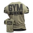thumbnail image 1 of GYMISH Gym Junkie Workout T-Shirt for Men – Back Design Gym Shirt, Funny Workout Tee, Military Green with Sleeve Logo, Medium, 1 of 7