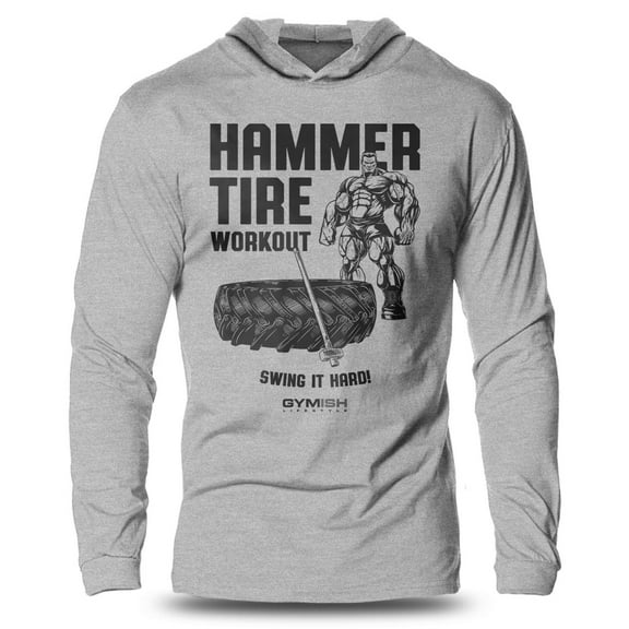 GYMISH Hammer Tire Lightweight Long Sleeve Hooded T-Shirt for Men – Functional Fitness Hoodie, Workout Shirt for Men