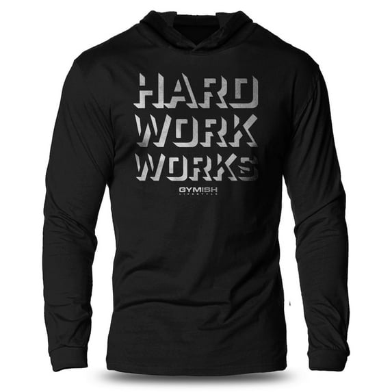 GYMISH Hard Work Lightweight Long Sleeve Hooded T-shirt for Men