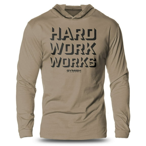GYMISH Hard Work Lightweight Long Sleeve Hooded T-shirt for Men