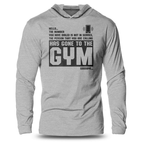 GYMISH Hello... Goodbye Lightweight Long Sleeve Hooded T-Shirt for Men – Funny Gym Hoodie, Workout Shirt for Lifters & Fitness Fans