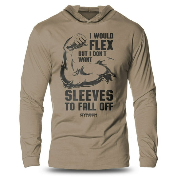 GYMISH I Would FLEX Lightweight Long Sleeve Hooded T-Shirt for Men – Funny Workout Hoodie, Gym Apparel, Fitness Training Shirt