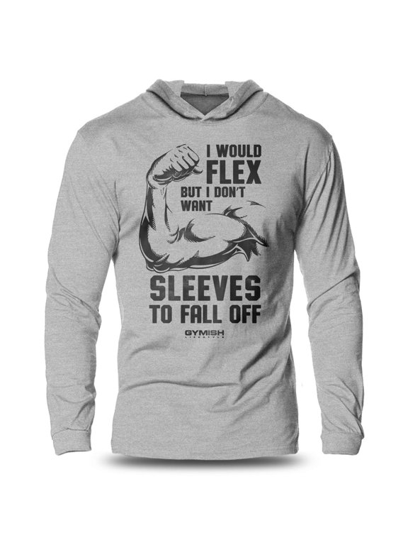 I Would FLEX Lightweight Long Sleeve Hooded T-Shirt for Men – Funny Workout Hoodie, Gym Apparel, Sport Grey, Small