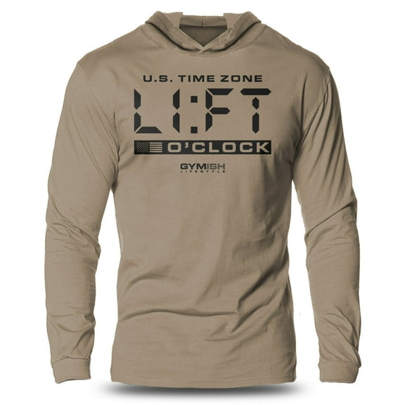 GYMISH LIFT O'Clock Lightweight Long Sleeve Hooded T-Shirt for Men – Funny Gym Hoodie, Workout Shirt for Lifters & Fitness Enthusiasts