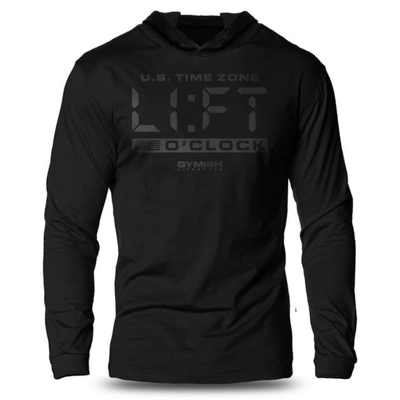 GYMISH LIFT O'Clock Lightweight Long Sleeve Hooded T-Shirt for Men – Funny Gym Hoodie, Workout Shirt for Lifters & Fitness Enthusiasts