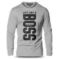 thumbnail image 1 of GYMISH Lift Like A BOSS Lightweight Long Sleeve Hooded T-Shirt for Men – Funny Gym Hoodie, Workout Shirt, Fitness Apparel, 1 of 4
