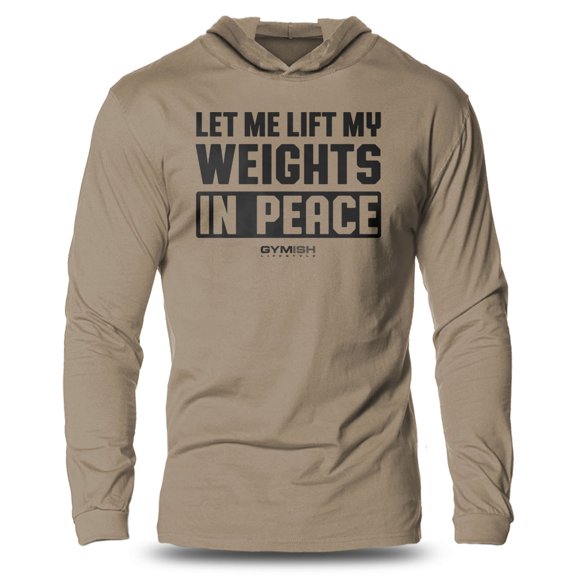 GYMISH Lift in Peace Lightweight Long Sleeve Hooded T-Shirt for Men – Funny Gym Hoodie, Workout Shirt for Bodybuilders & Lifters