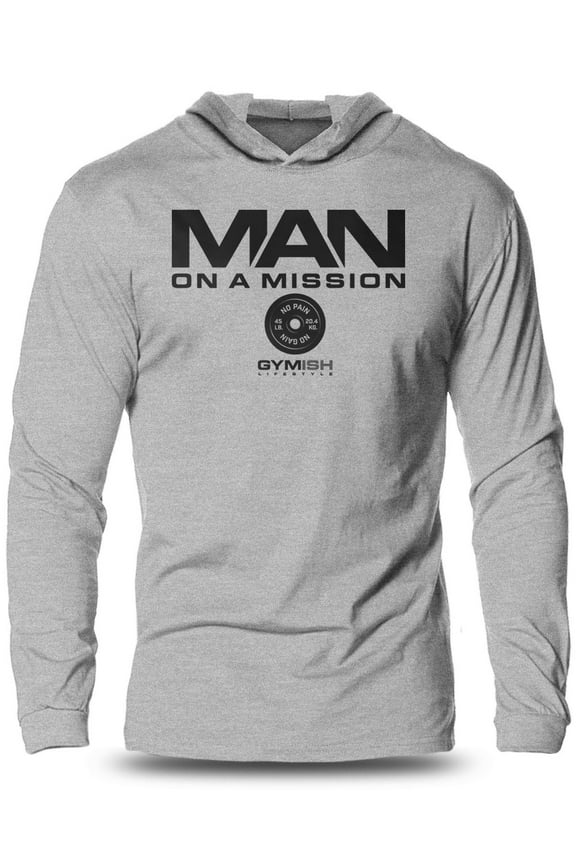 Man On A Mission Lightweight Long Sleeve Hooded T-Shirt for Men – Motivational Gym Hoodie, Workout Shirt for Athletes & Lifters
