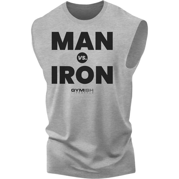 GYMISH Man Vs. Iron Workout Tank Topfor Men, Funny Gym Shirt, Lifting Tee, Deadlift T-Shirt, Men's Gym Shirts, Workout Tops, Powerlifting & Bodybuilding Tee