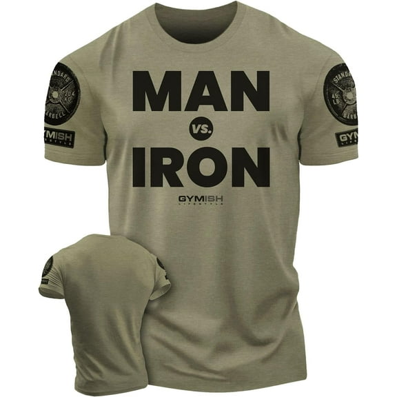 GYMISH Man Vs. Iron Workout T-Shirt for Men, Funny Gym Shirt, Lifting Tee, Deadlift T-Shirt, Men's Gym Shirts, Workout Tops, Powerlifting & Bodybuilding Tee
