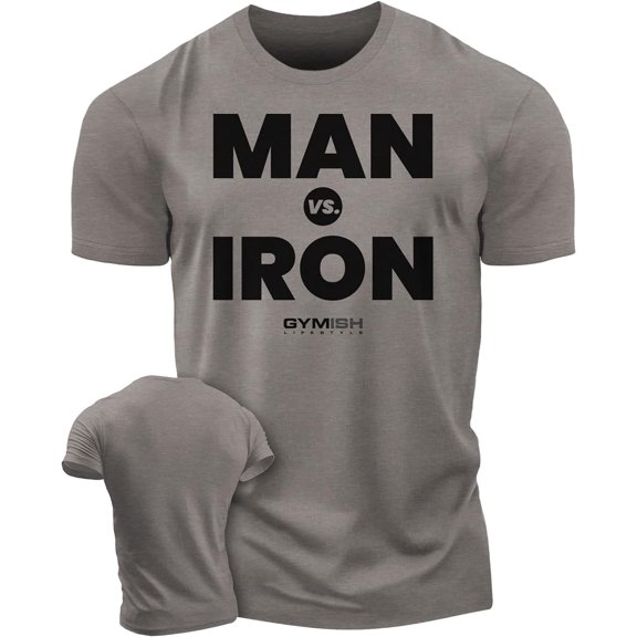 GYMISH Man Vs. Iron Workout T-Shirt for Men, Funny Gym Shirt, Lifting Tee, Deadlift T-Shirt, Men's Gym Shirts, Workout Tops, Powerlifting & Bodybuilding Tee