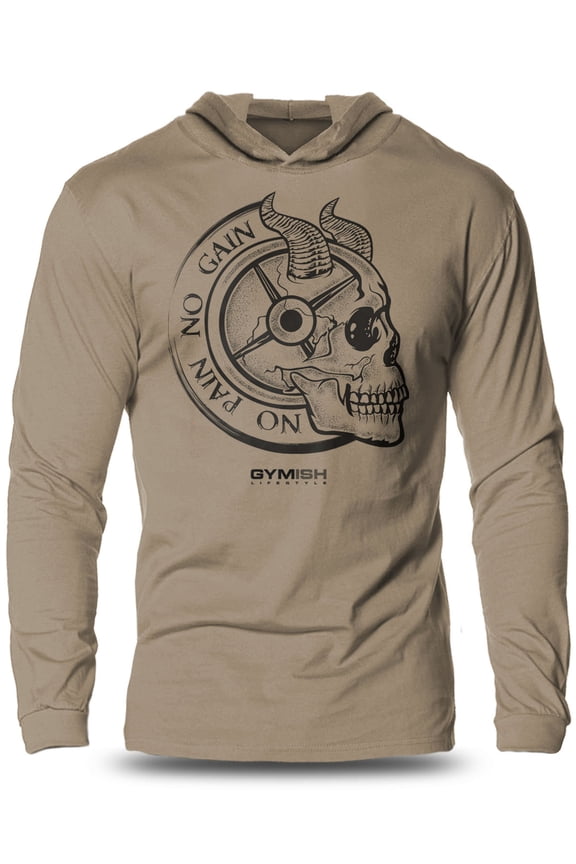 No Pain No Gain Lightweight Long Sleeve Hooded T-Shirt for Men – Funny Workout Hoodie, Athletic Gym Shirt for Weightlifters & Bodybuilders