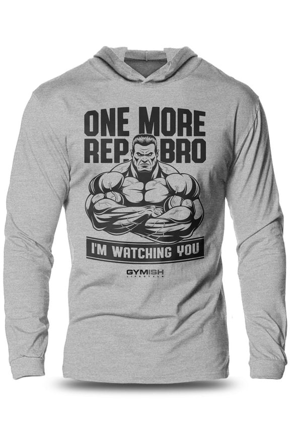 One More Rep, Bro! Lightweight Long Sleeve Hooded T-Shirt for Men – Funny Gym Hoodie, Workout Shirt for Lifters & Athletes