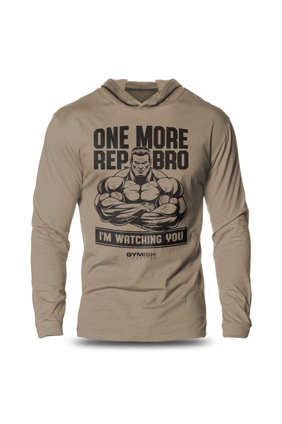 One More Rep, Bro! Lightweight Long Sleeve Hooded T-Shirt for Men – Funny Gym Hoodie, Workout Shirt for Lifters & Athletes