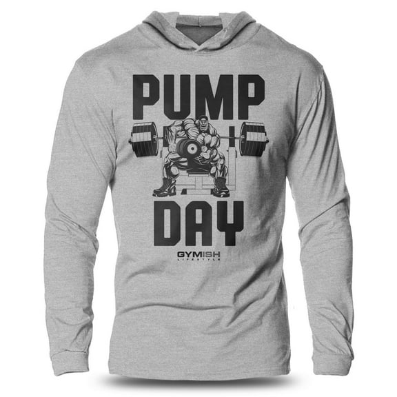GYMISH Pump Day Lightweight Long Sleeve Hooded T-Shirt for Men – Funny Workout Hoodie, Athletic Gym Shirt for Bodybuilders & Lifters