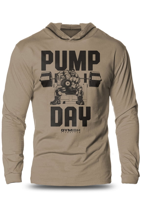 Pump Day Lightweight Long Sleeve Hooded T-Shirt for Men – Funny Workout Hoodie, Athletic Gym Shirt for Bodybuilders & Lifters