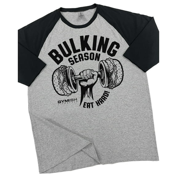 GYMISH RAGLAN Bulking Season V2 Workout Gym T-Shirt – Funny Gym Shirt for Men, Men's Fitness Tee, Bodybuilding & Weightlifting Apparel