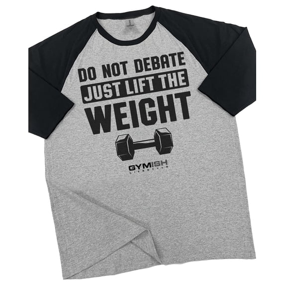 GYMISH RAGLAN Don't Debate Gym T-Shirt for Men – Funny Workout Tee, Fitness & Weightlifting Shirt, Heather Grey, Small