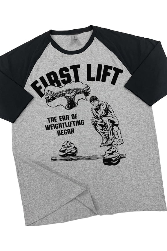 RAGLAN First Lift Workout Gym T-Shirt – Funny Gym Shirt for Men, Men's Fitness Tee, Weightlifting & Bodybuilding Apparel