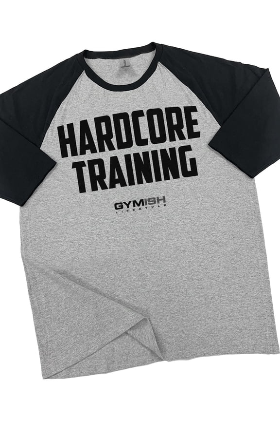 RAGLAN Hardcore Training Workout Gym T-Shirt – Funny Gym Shirt for Men, Fitness & Weightlifting Motivational Tee