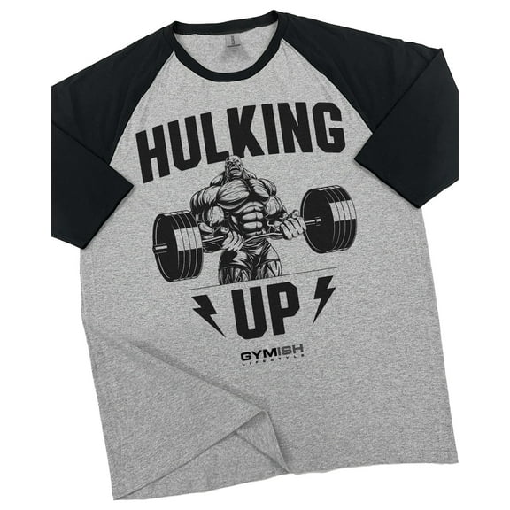 GYMISH RAGLAN Hulking Up Workout Gym T-Shirt – Funny Gym Shirt for Men, Men's Fitness Tee, Bodybuilding & Weightlifting Apparel