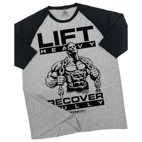 GYMISH RAGLAN Lift Heavy Recover Fully Workout Gym T-Shirt – Funny Gym Shirt for Men, Men's Fitness Tee, Weightlifting & Bodybuilding Apparel