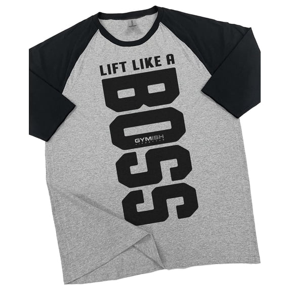 GYMISH RAGLAN Lift Like a Boss Workout Gym T-Shirt – Funny Gym Shirt for Men, Men's Fitness Tee, Bodybuilding & Workout Apparel
