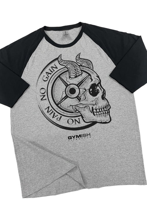 RAGLAN No Pain No Gain Workout Gym T-Shirt – Funny Gym Shirt for Men, Men's Fitness Tee, Weightlifting & Bodybuilding Apparel