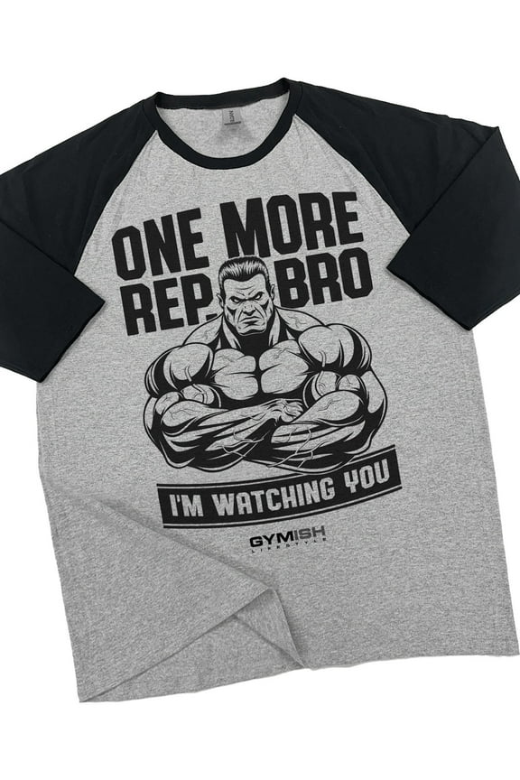 RAGLAN One More Rep Bro! Workout Gym T-Shirt – Funny Gym Shirt for Men, Men's Fitness Tee, Weightlifting & Bodybuilding Apparel