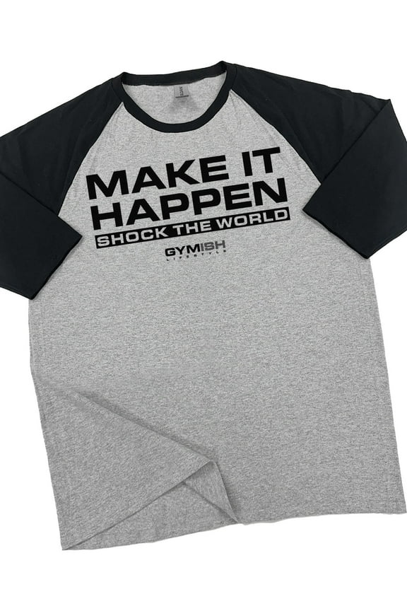 RAGLAN Shock The World Workout Gym T-Shirt – Funny Gym Shirt for Men, Men's Fitness Tee, Bodybuilding & Weightlifting Apparel