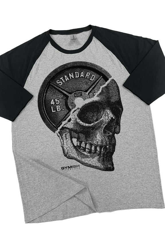RAGLAN Skull Plate Workout Gym T-Shirt – Funny Gym Shirt for Men, Men's Fitness Tee, Weightlifting & Bodybuilding Apparel