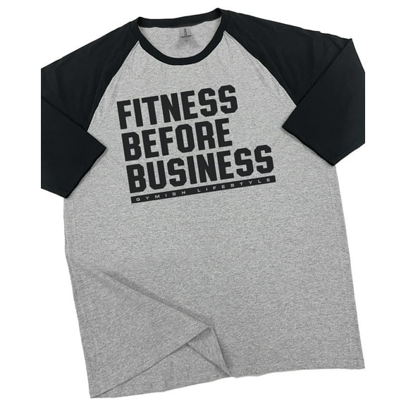 GYMISH Raglan Fitness Before Business Workout T-Shirt for Men – Funny Gym Shirt, Mens Gym TShirt, Motivational Fitness Tee, Gym Clothes for Men