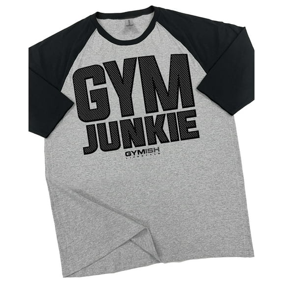 GYMISH Raglan Gym Junkie Workout T-Shirt for Men – Front Design Gym Shirt, Funny Workout Tee, Men's Athletic Wear, Gym Clothes, Fitness & Lifting Shirt