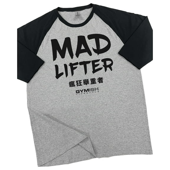 GYMISH Raglan Mad Lifter Funny Workout Gym T-Shirt for Men