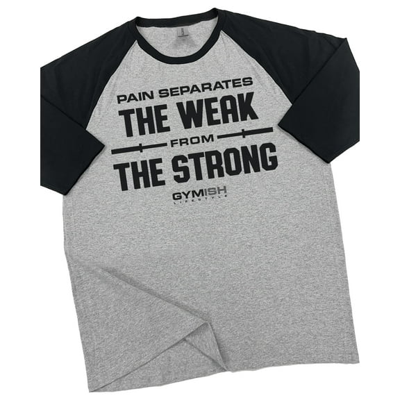 GYMISH Raglan Weak From Strong Workout T-Shirt for Men – Funny Gym Shirt, Mens Fitness Tee, Motivational Workout Clothes, Athletic Gym Wear