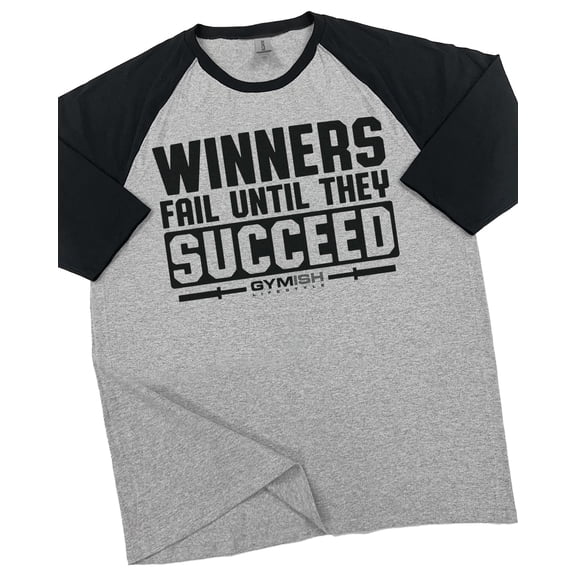 GYMISH Raglan Winners Fail Workout T-Shirt for Men – Funny Gym Shirt, Mens Fitness Tee, Motivational Gym Clothes, Athletic Workout Wear