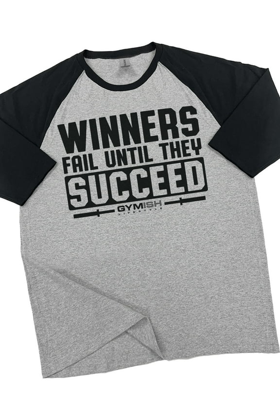 Raglan Winners Fail Workout T-Shirt for Men – Funny Gym Shirt, Mens Fitness Tee, Motivational Gym Clothes, Athletic Workout Wear