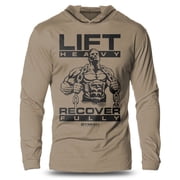 GYMISH Recover Fully Lightweight Long Sleeve Hooded T-Shirt for Men   Motivational Gym Hoodie, Khaki, XL