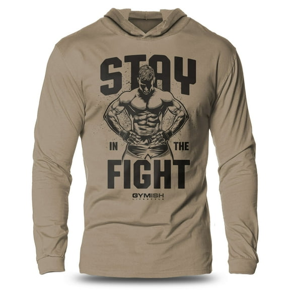 GYMISH Stay In Fight Lightweight Long Sleeve Hooded T-Shirt for Men – Motivational Workout Hoodie, Fitness & Bodybuilding Apparel