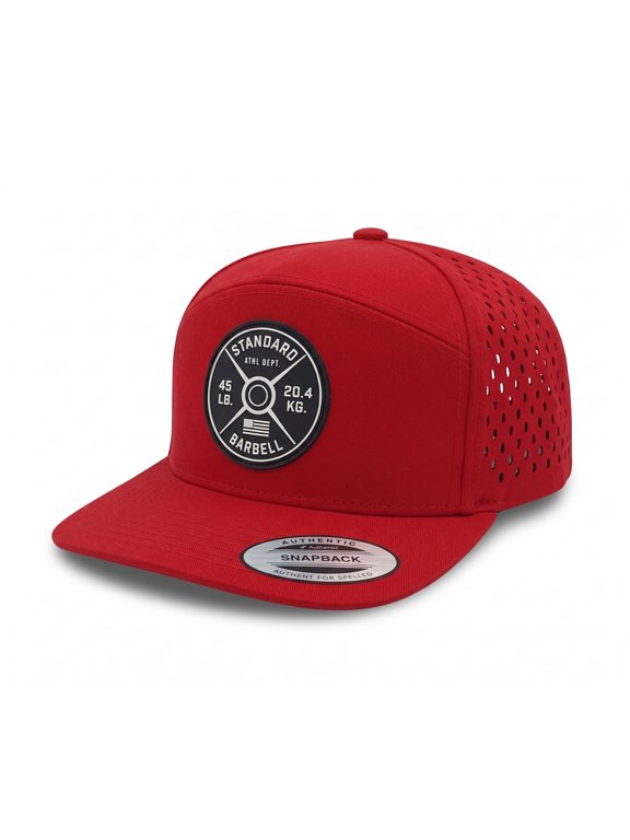 Weightplate Gym Hat for Men, Weight Plate Patch Snapback, 6 Panel Laser Vented Workout Cap