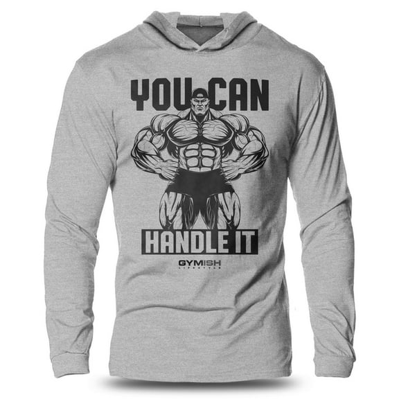 GYMISH "You Can Handle It" Lightweight Long Sleeve Hooded T-Shirt for Men – Motivational Workout Hoodie, Funny Gym Shirt for Fitness Enthusiasts