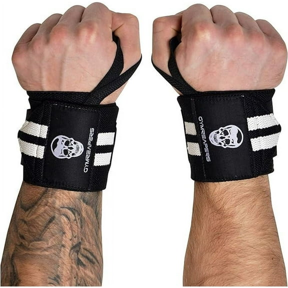 GYMREAPERS Weightlifting Black Wrist Wraps for Powerlifting Competition with Thumb Loop, 18-Inch